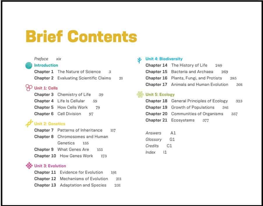 biology now 2e table of contents