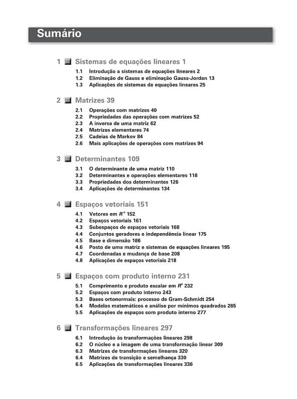 Elementos de álgebra linear table on contents p1