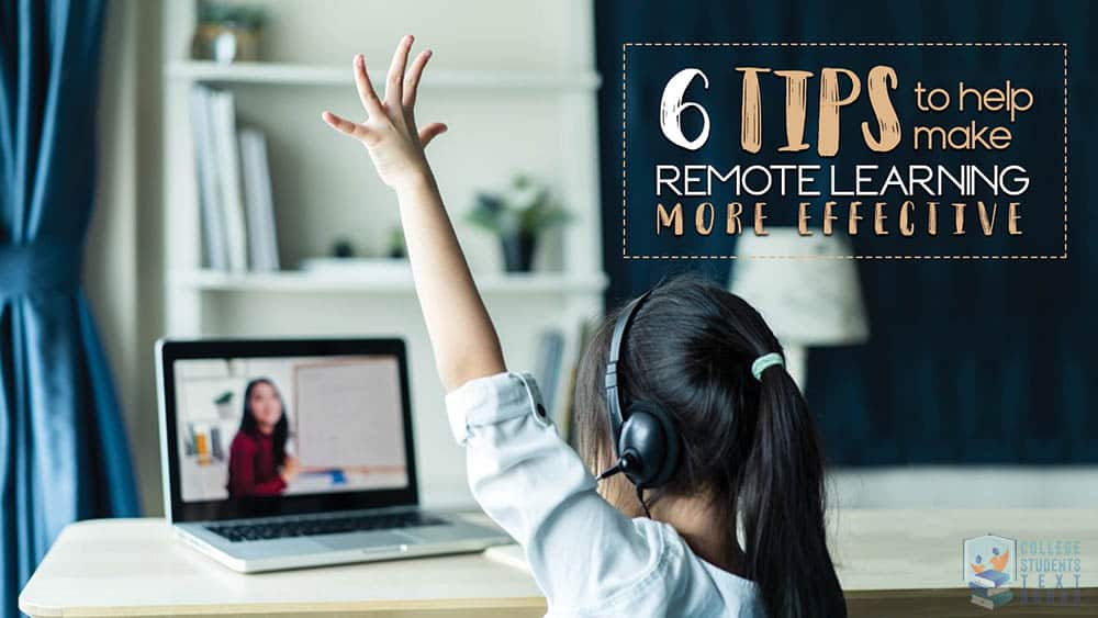 A child (at home, in front of a laptop) raising her hand to ask her online teacher a question - remote learning